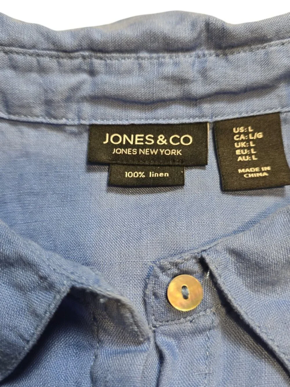 Jones New York Women’s Blue 100% Linen Sleeveless Button Tunic Top L - Picture 8 of 9